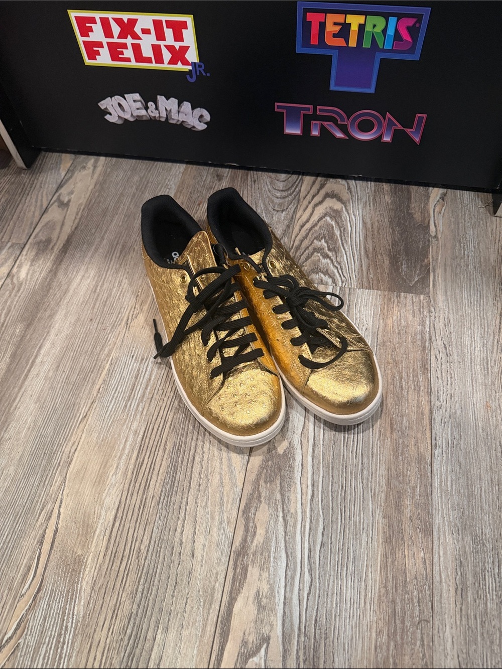 adidas Gold Ostrich Metallic Stan Smith Sneakers with Black Accents